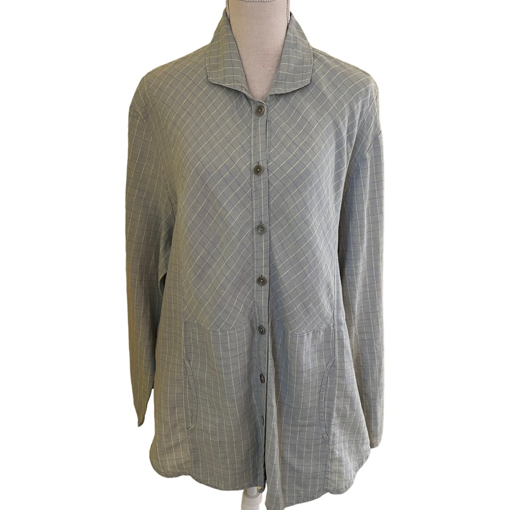 Flax Checked Linen Button Down Tunic S